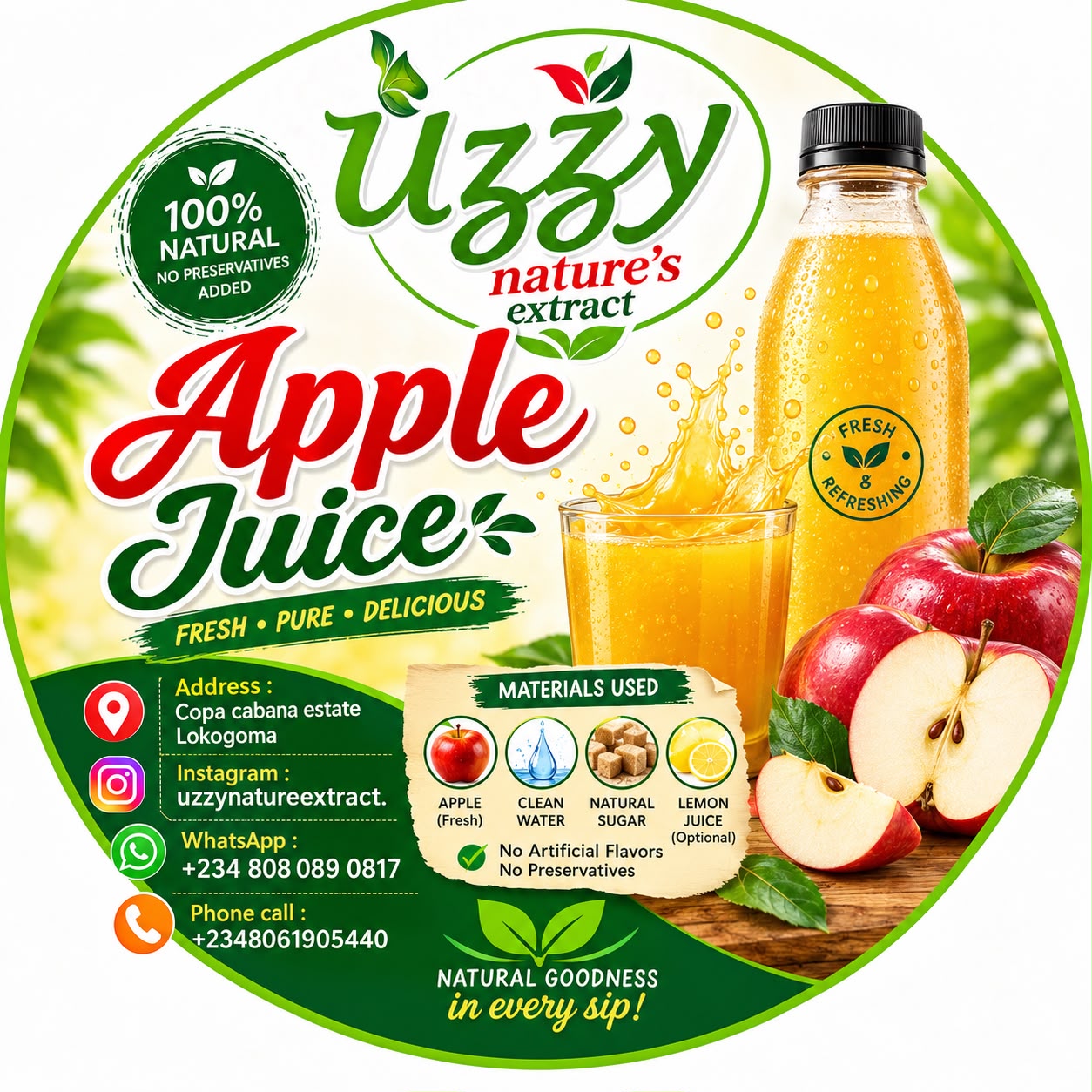 Uzzy apple juice label