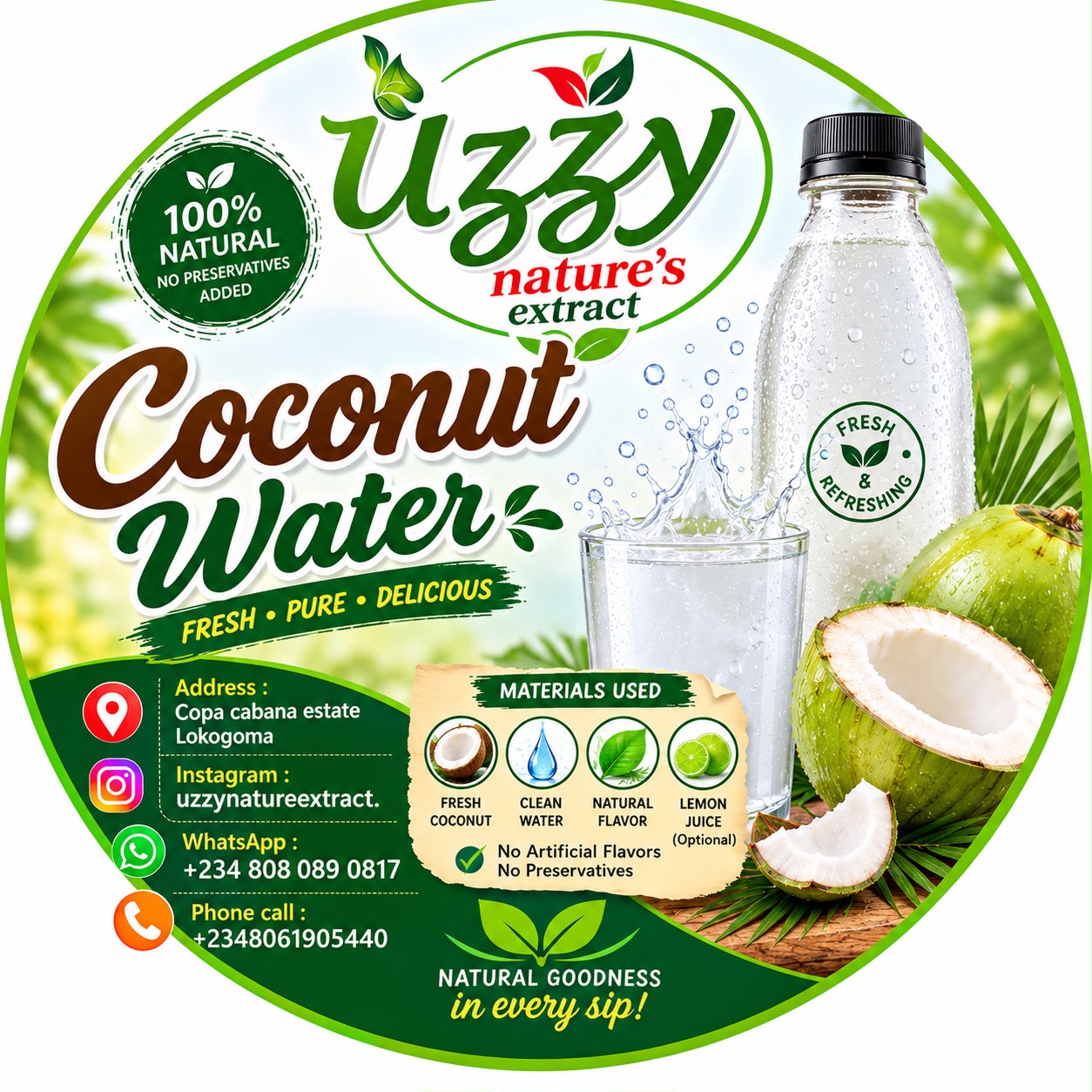 Uzzy coconut water label